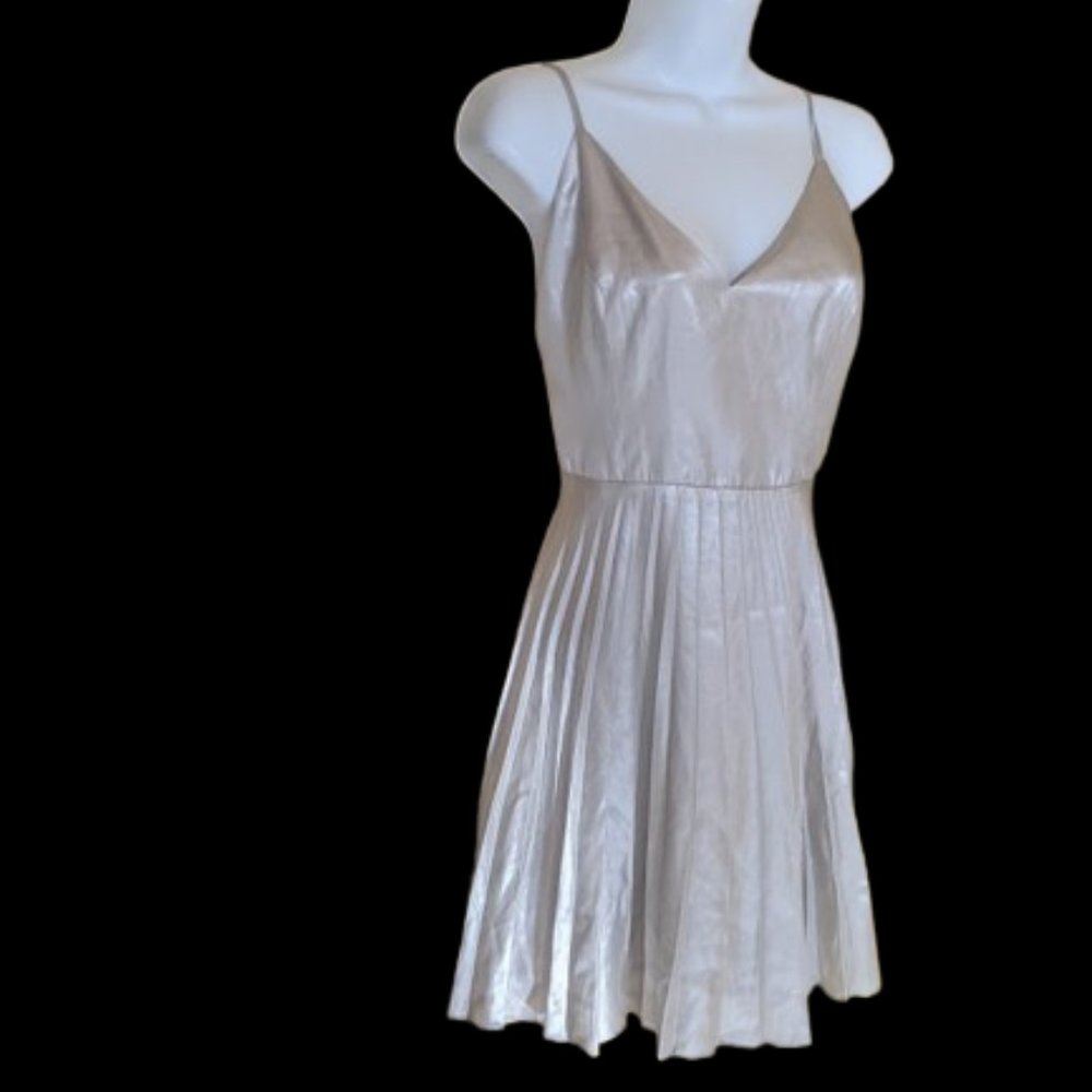 MARCIANO Mettalic Silver Satin Dress Size 8 NEW NWT